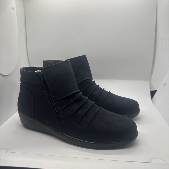 Judith Women's Size 10 M Ruched Wedge Booties Navy Blue Boots - Picture 1 of 13